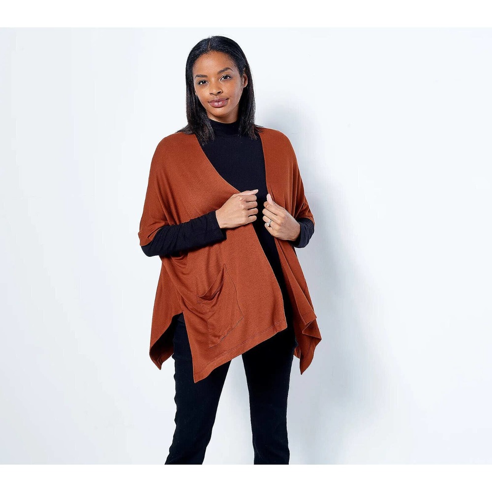 Susan Graver Petite XL Weekend Jersey Knit Relaxed Cardigan Spiced Mocha NEW